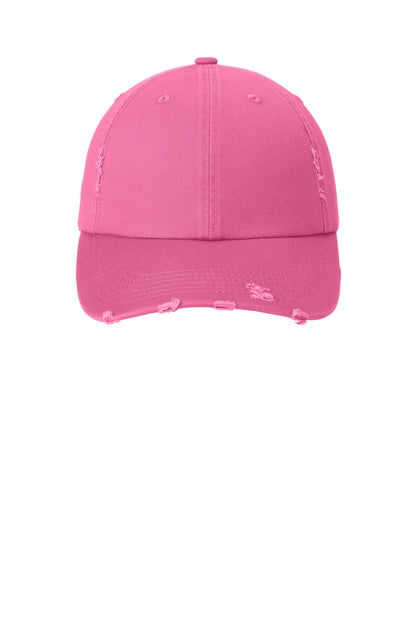 Custom Embroidered District Caps in True Pink