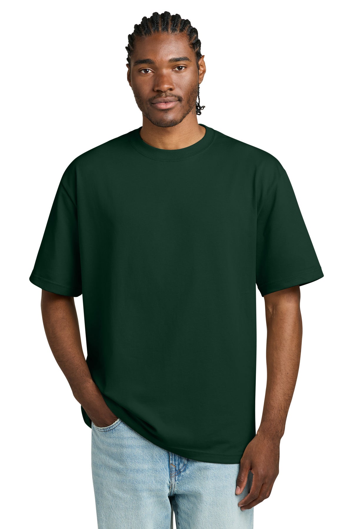Custom Embroidered District T-Shirts  in Forest Green