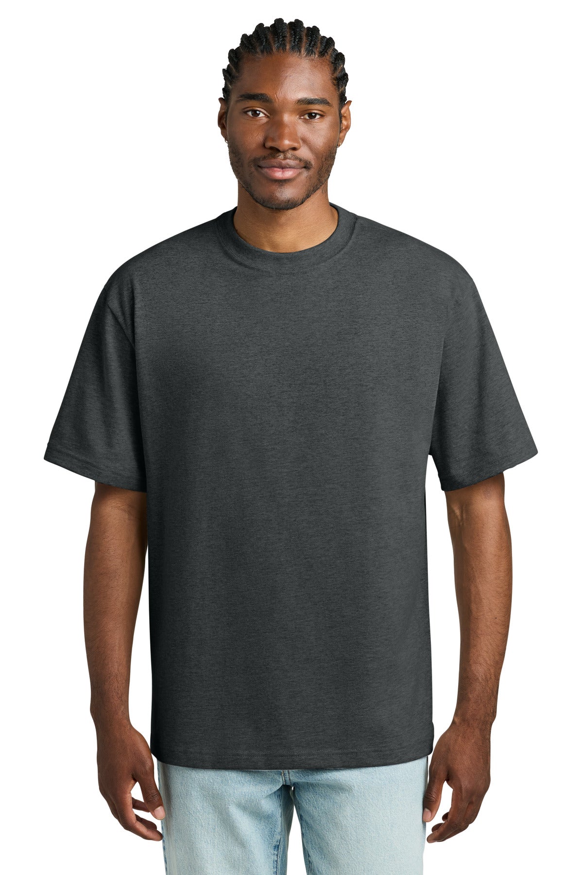 Custom Embroidered District T-Shirts  in Heathered Charcoal