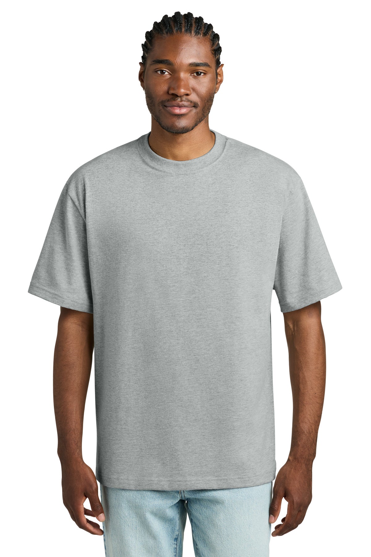 Custom Embroidered District T-Shirts  in Light Heather Grey