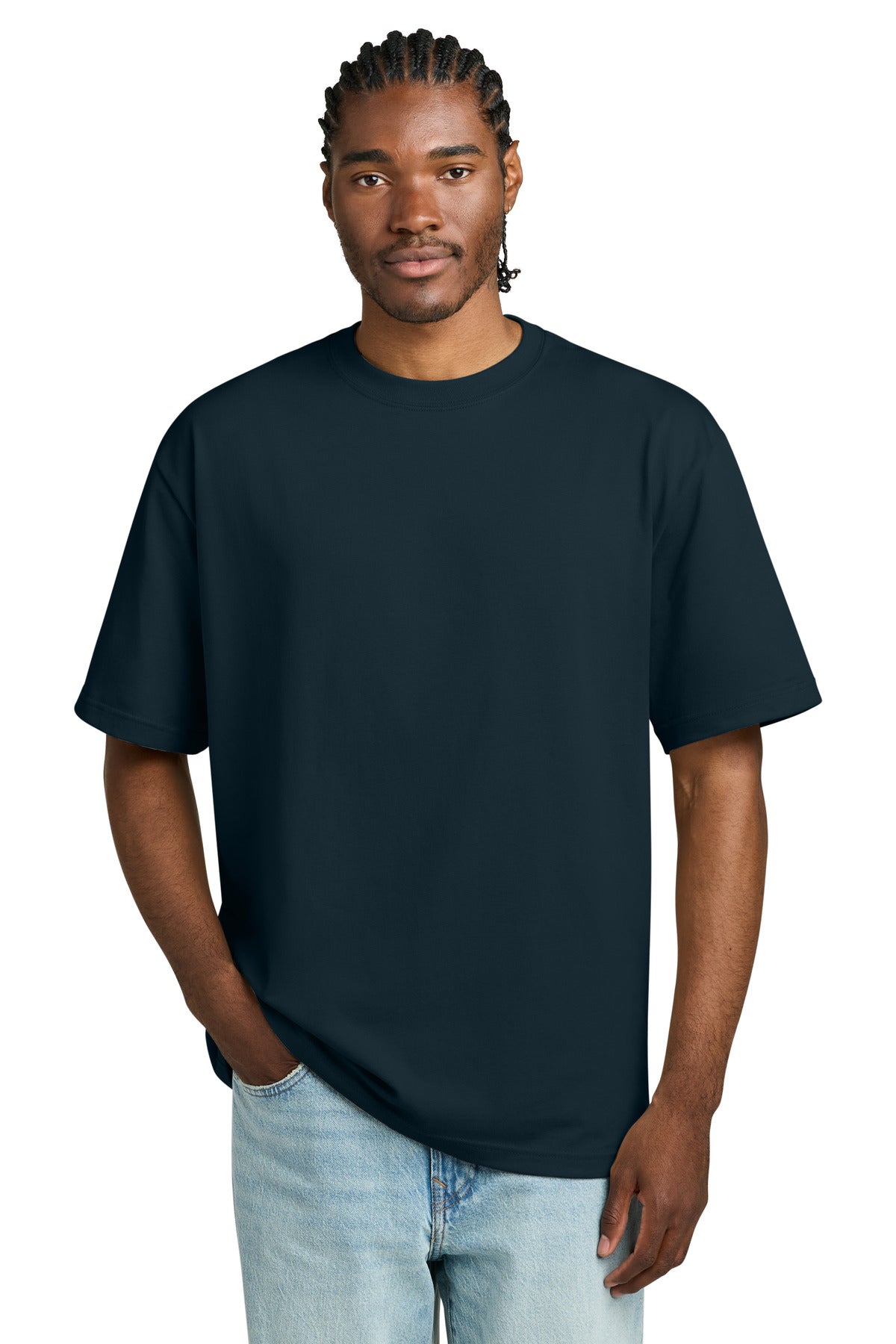 Custom Embroidered District T-Shirts  in Navy Blue