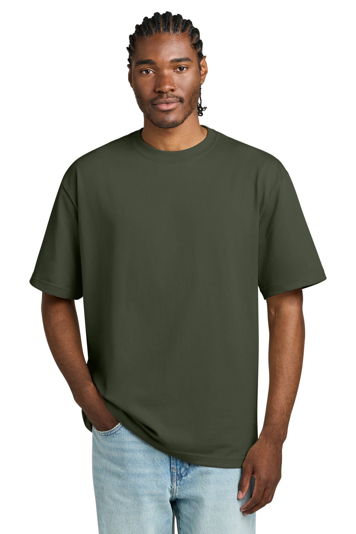 Custom Embroidered District T-Shirts  in Olive