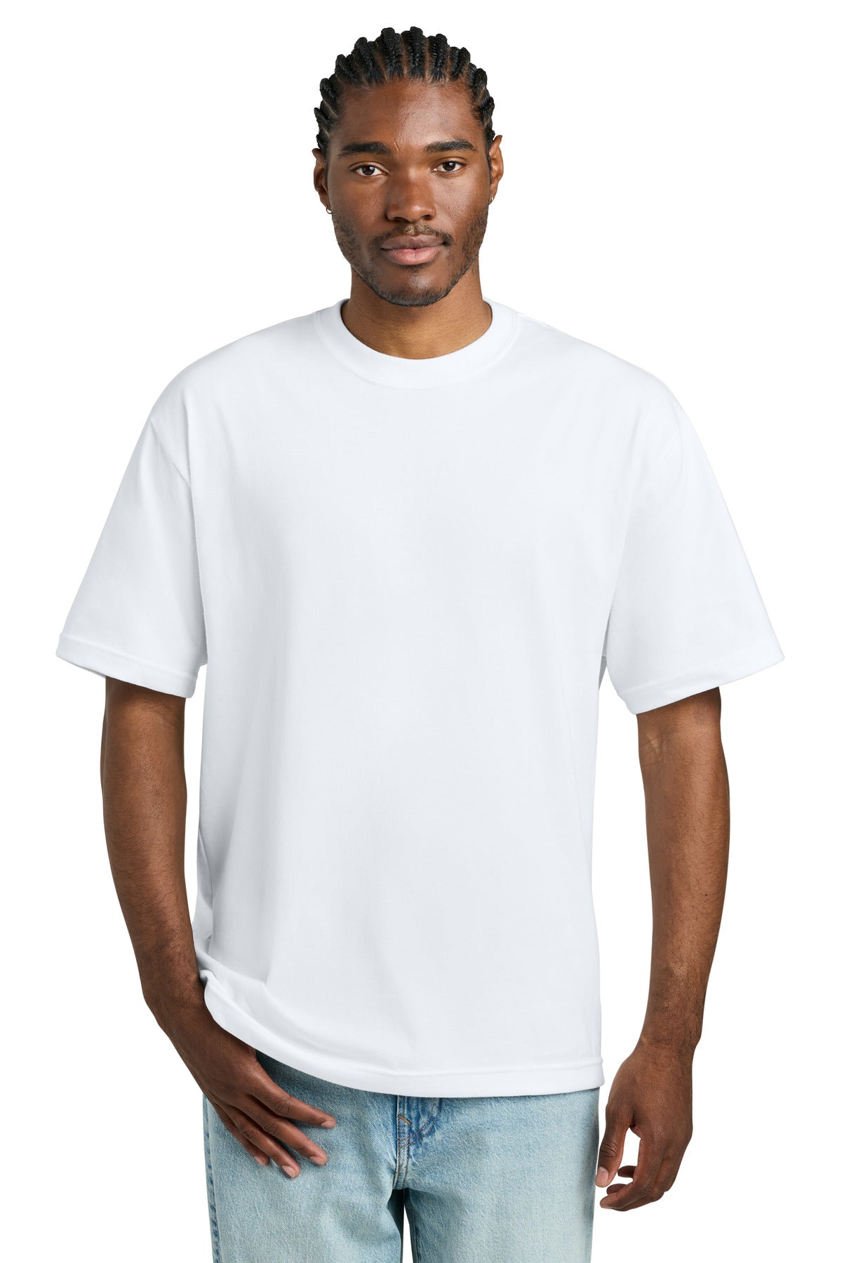 Custom Embroidered District T-Shirts  in White
