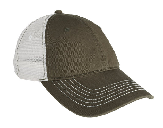 Custom Embroidered District Caps in Army/ White