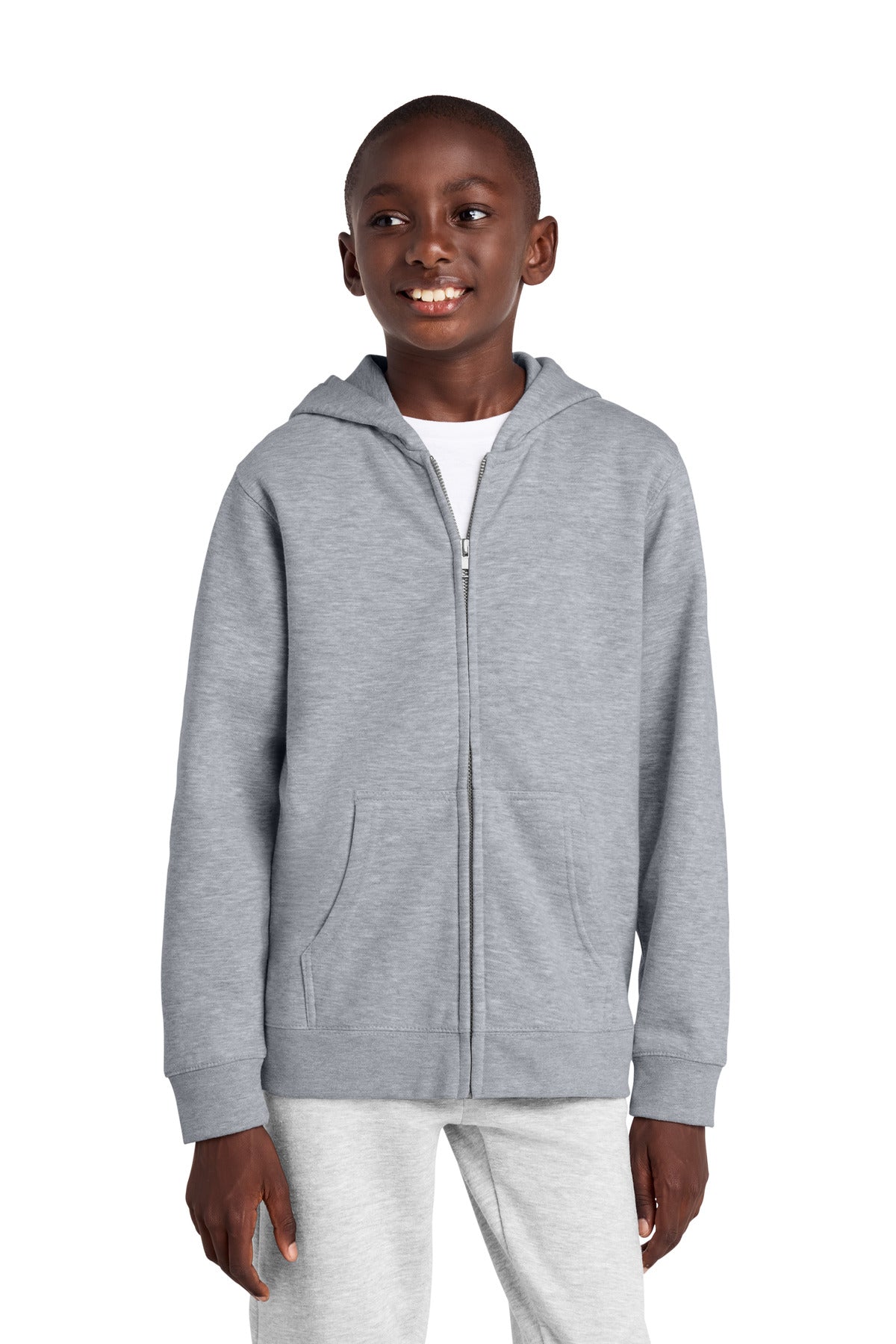 Custom Embroidered District Sweatshirts in Light Heather Grey