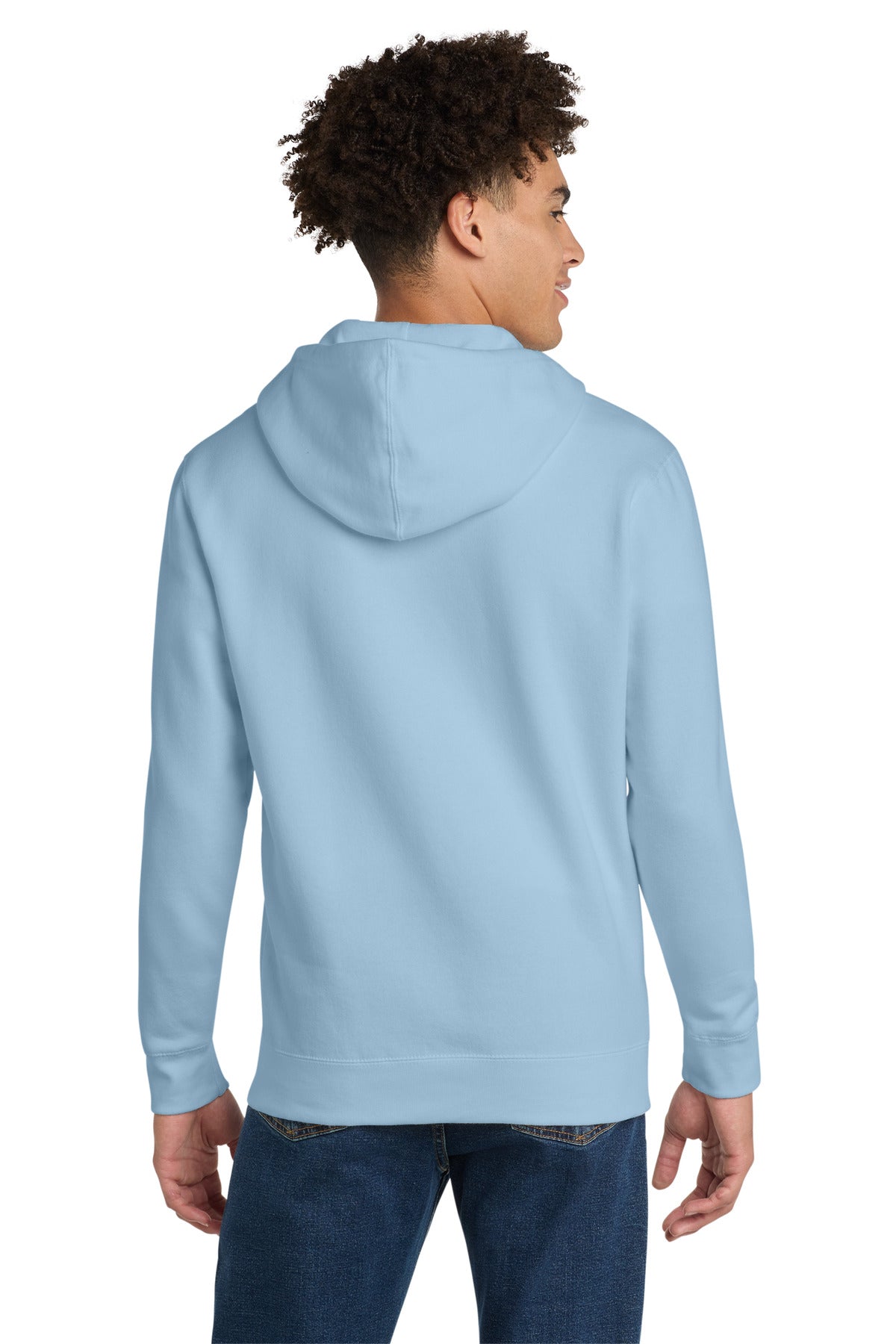 Custom Embroidered District Sweatshirts in Ice Blue