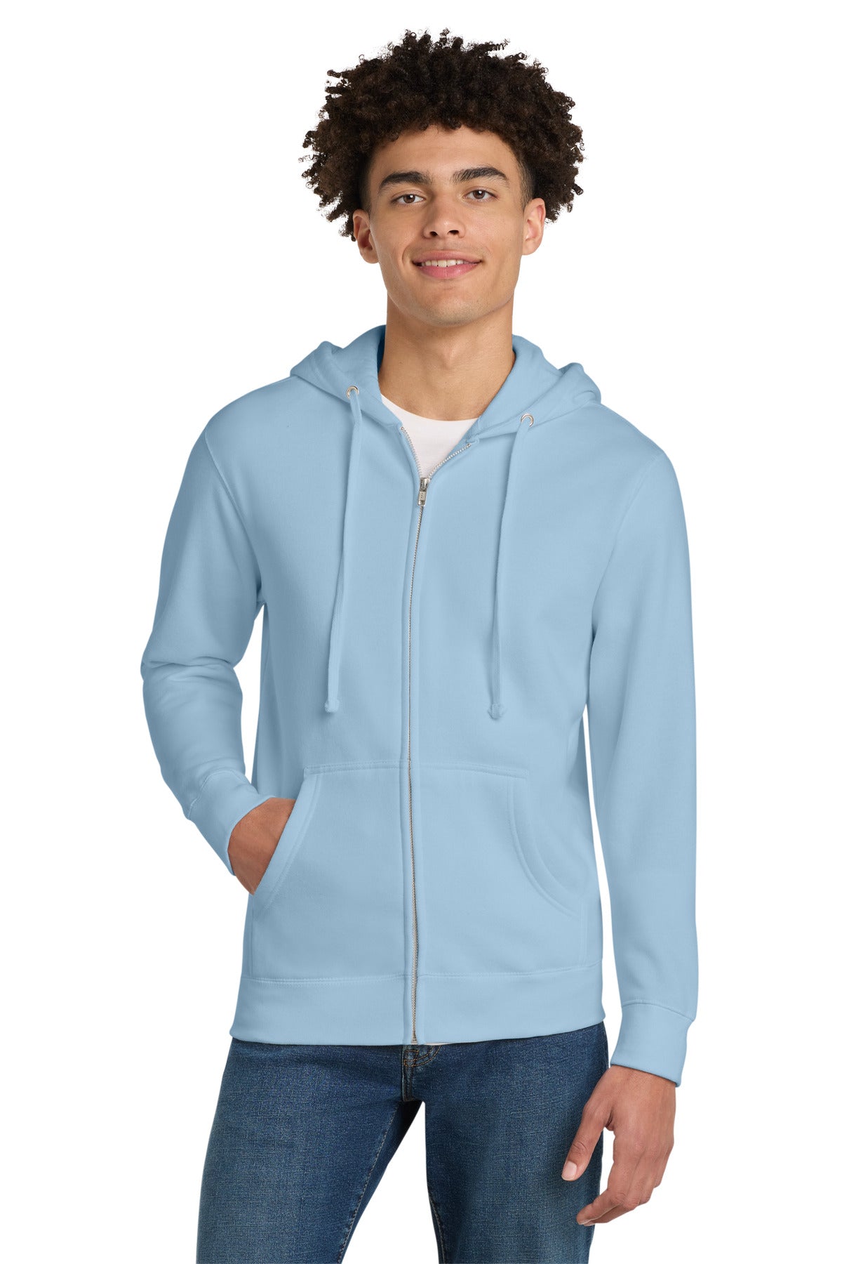 Custom Embroidered District Sweatshirts in Ice Blue