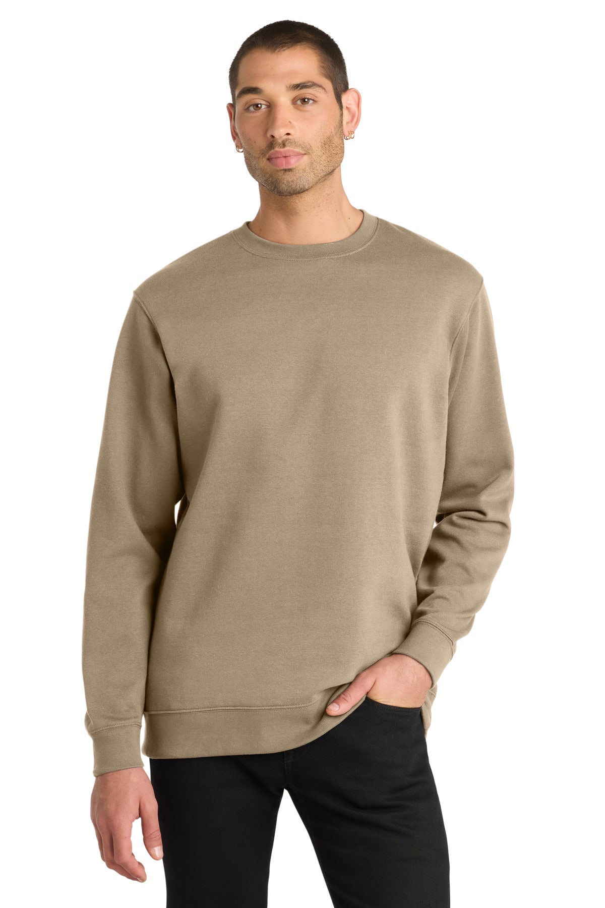 Custom Embroidered District Sweatshirts in Desert Tan