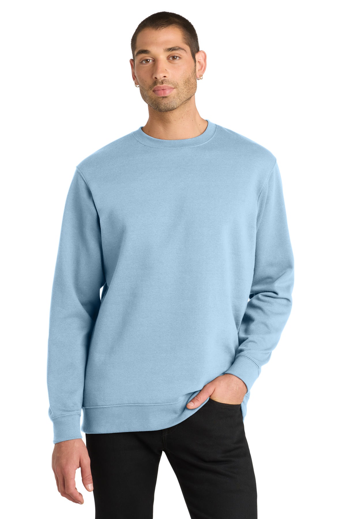 Custom Embroidered District Sweatshirts in Ice Blue