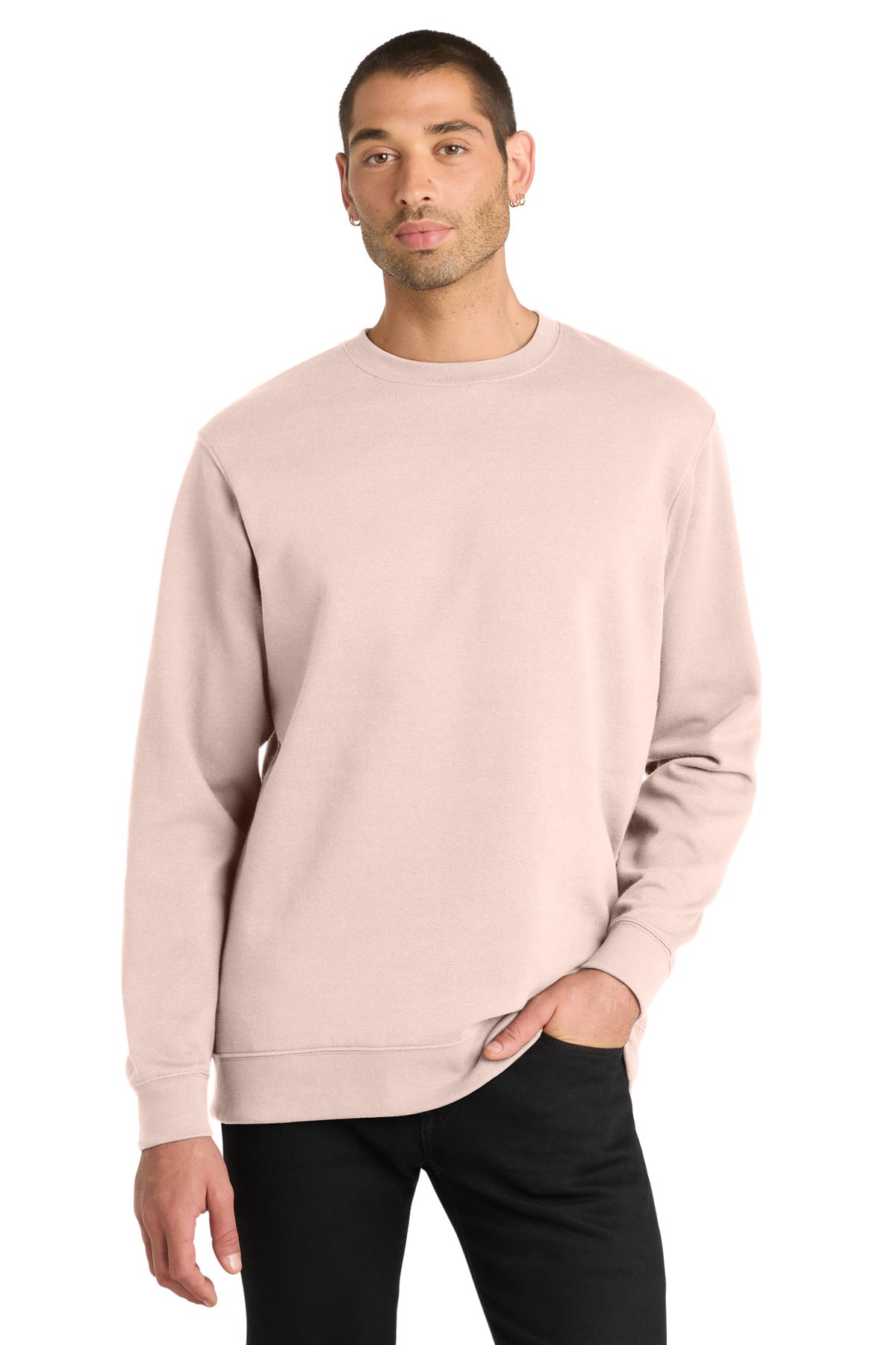 Custom Embroidered District Sweatshirts in Rosewater Pink