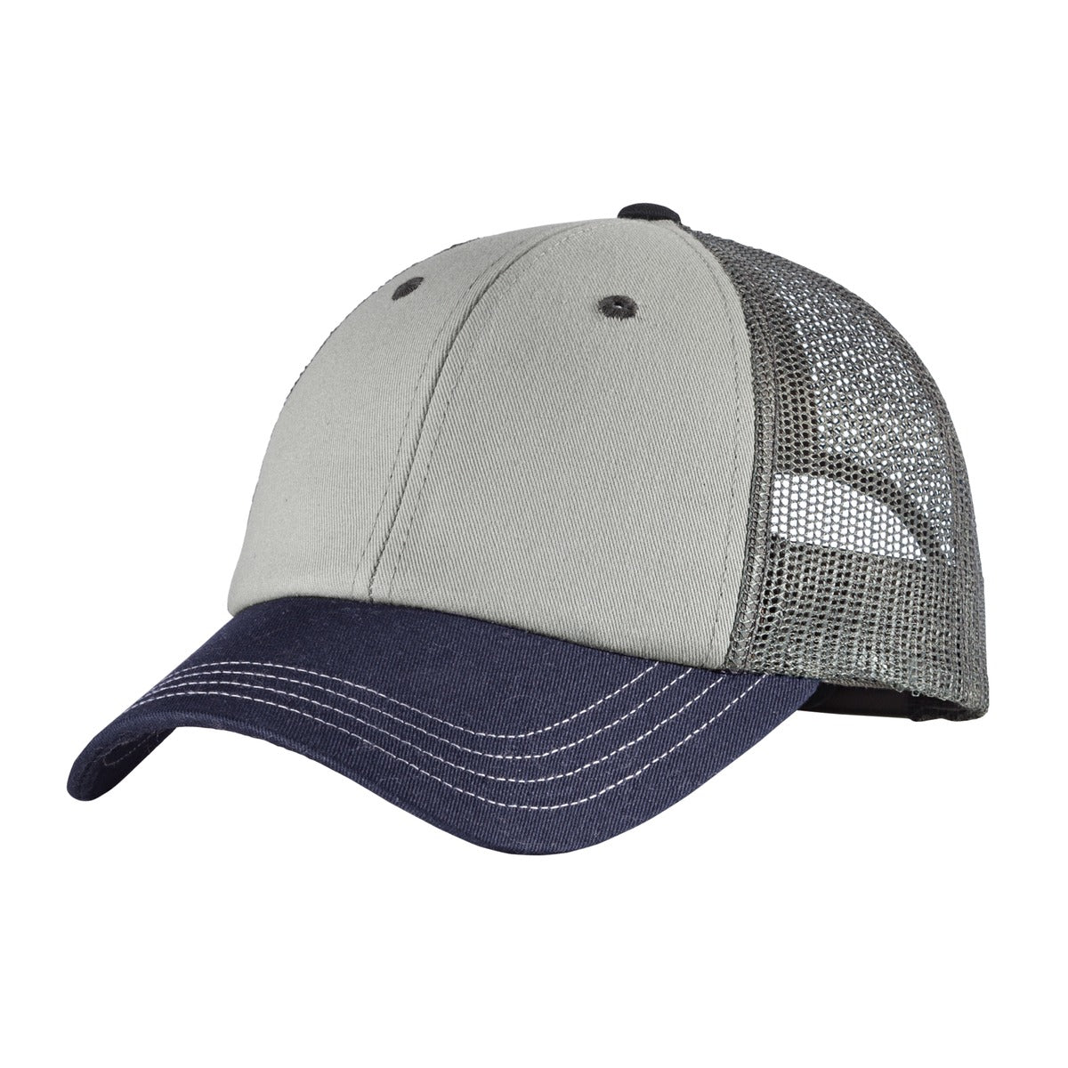 Custom Embroidered District Caps in Chrome/ New Navy/ Charcoal