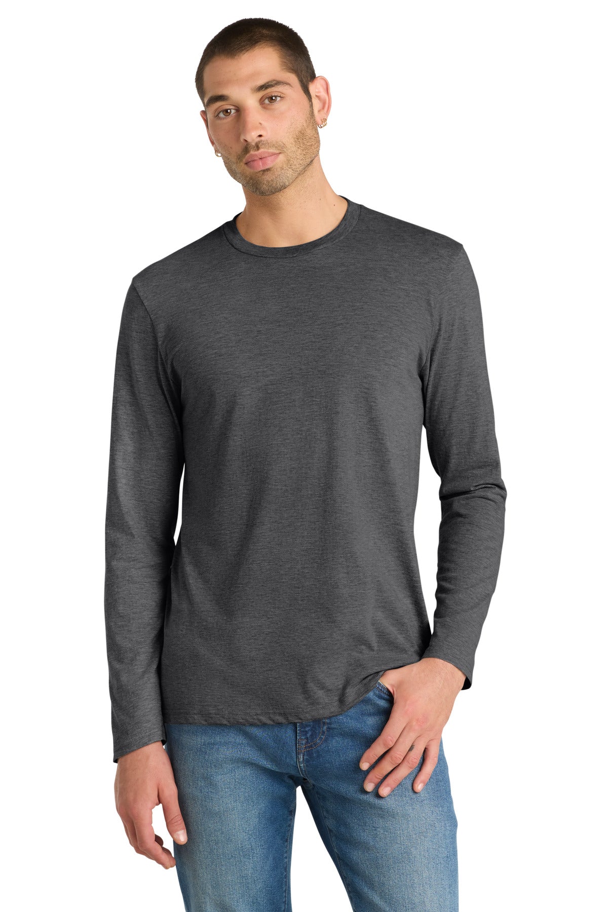 Custom Embroidered District T-Shirts  in Heathered Charcoal