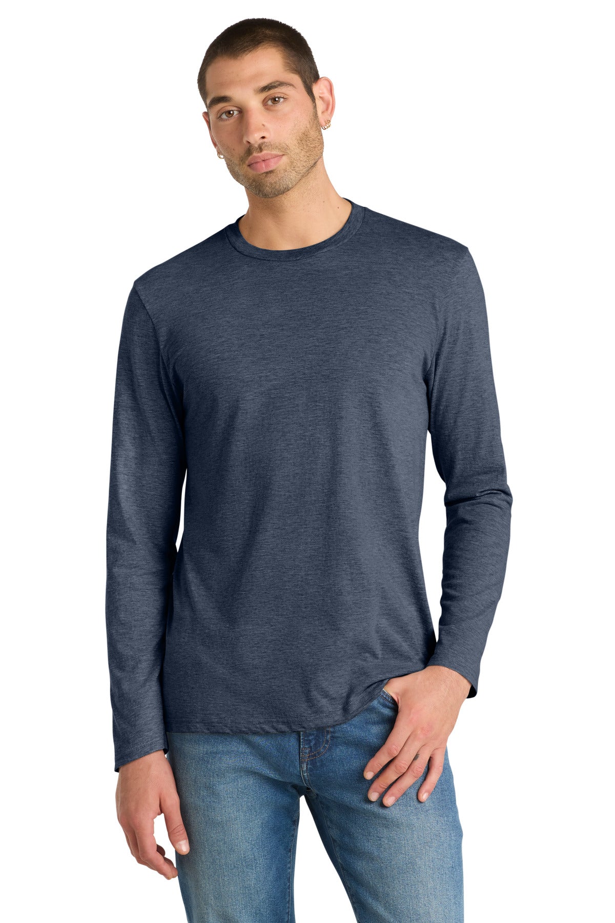 Custom Embroidered District T-Shirts  in Heathered Navy