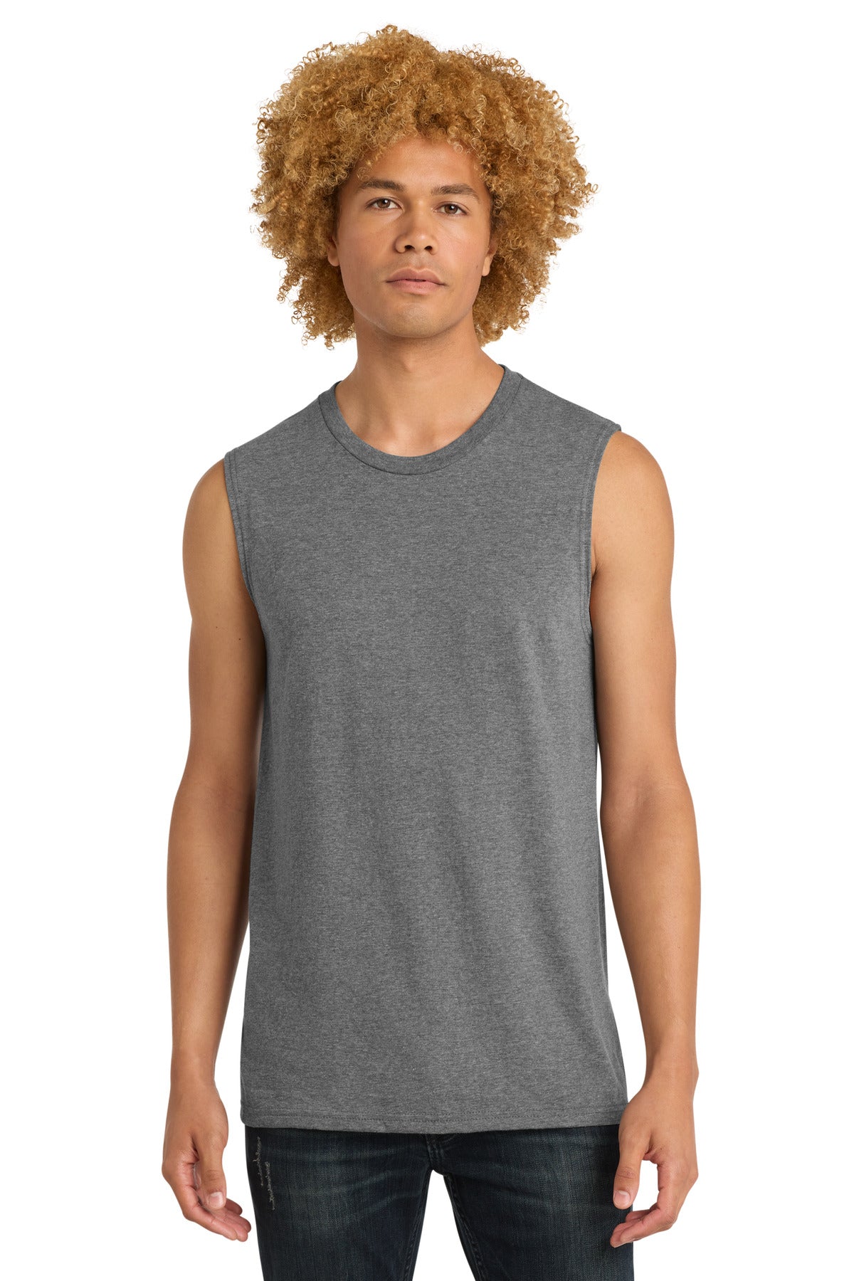 Custom Embroidered District T-Shirts  in Grey Frost