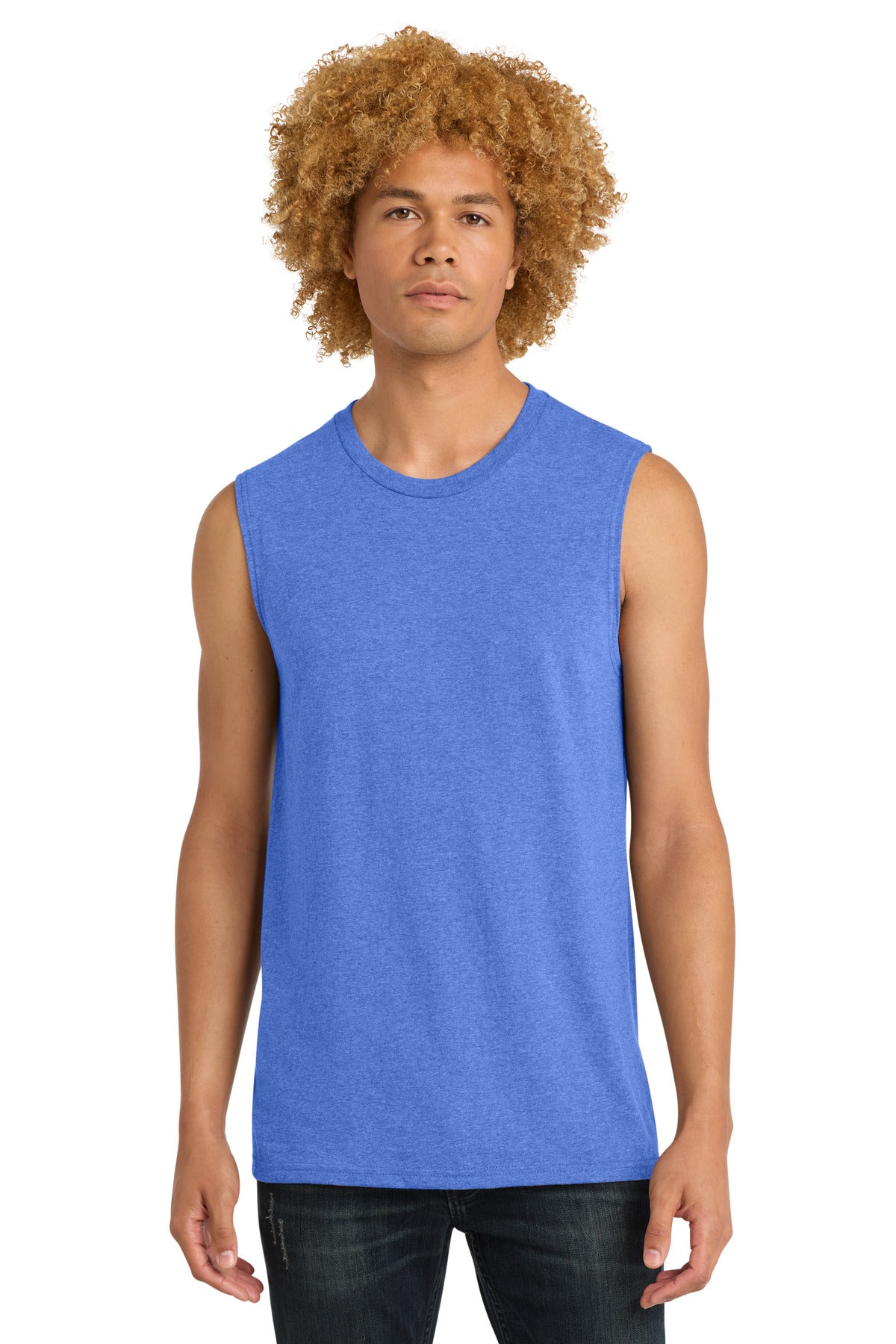 Custom Embroidered District T-Shirts  in Royal Frost