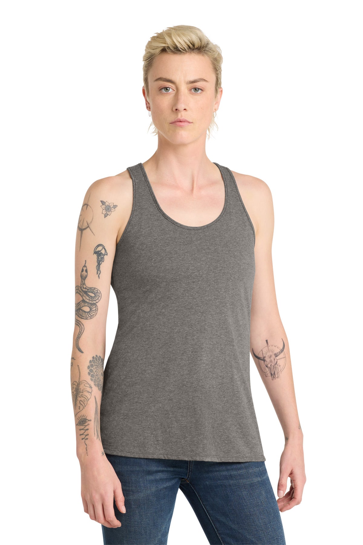 Custom Embroidered District T-Shirts  in Grey Frost