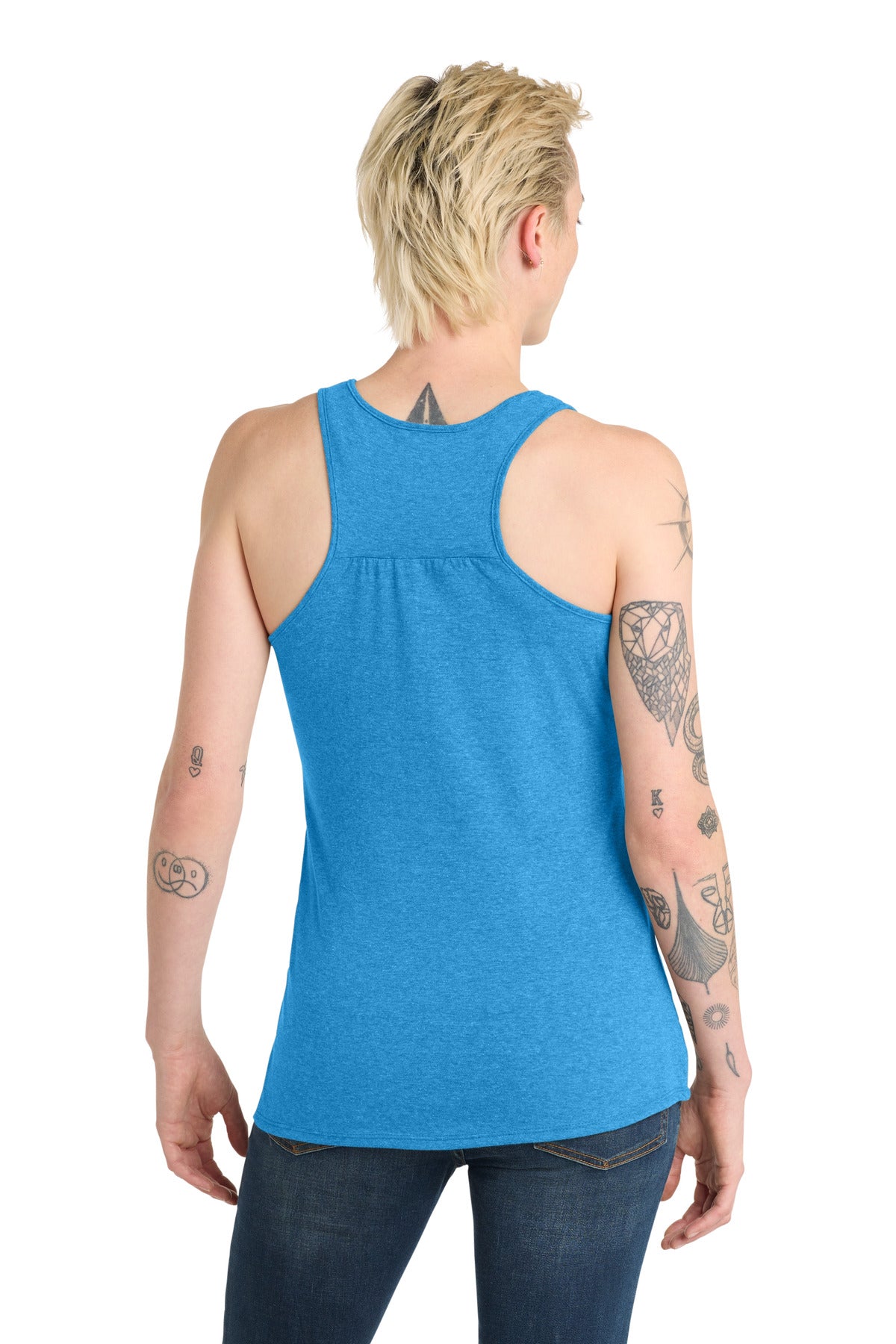 Custom Embroidered District T-Shirts  in Heathered Bright Turquoise