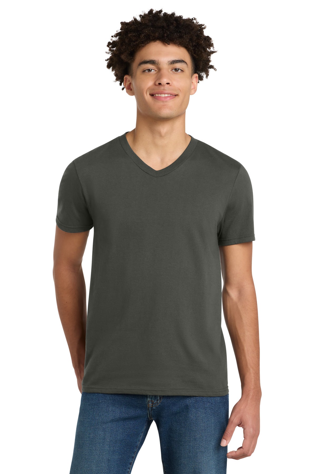 Custom Embroidered District T-Shirts  in Deepest Grey