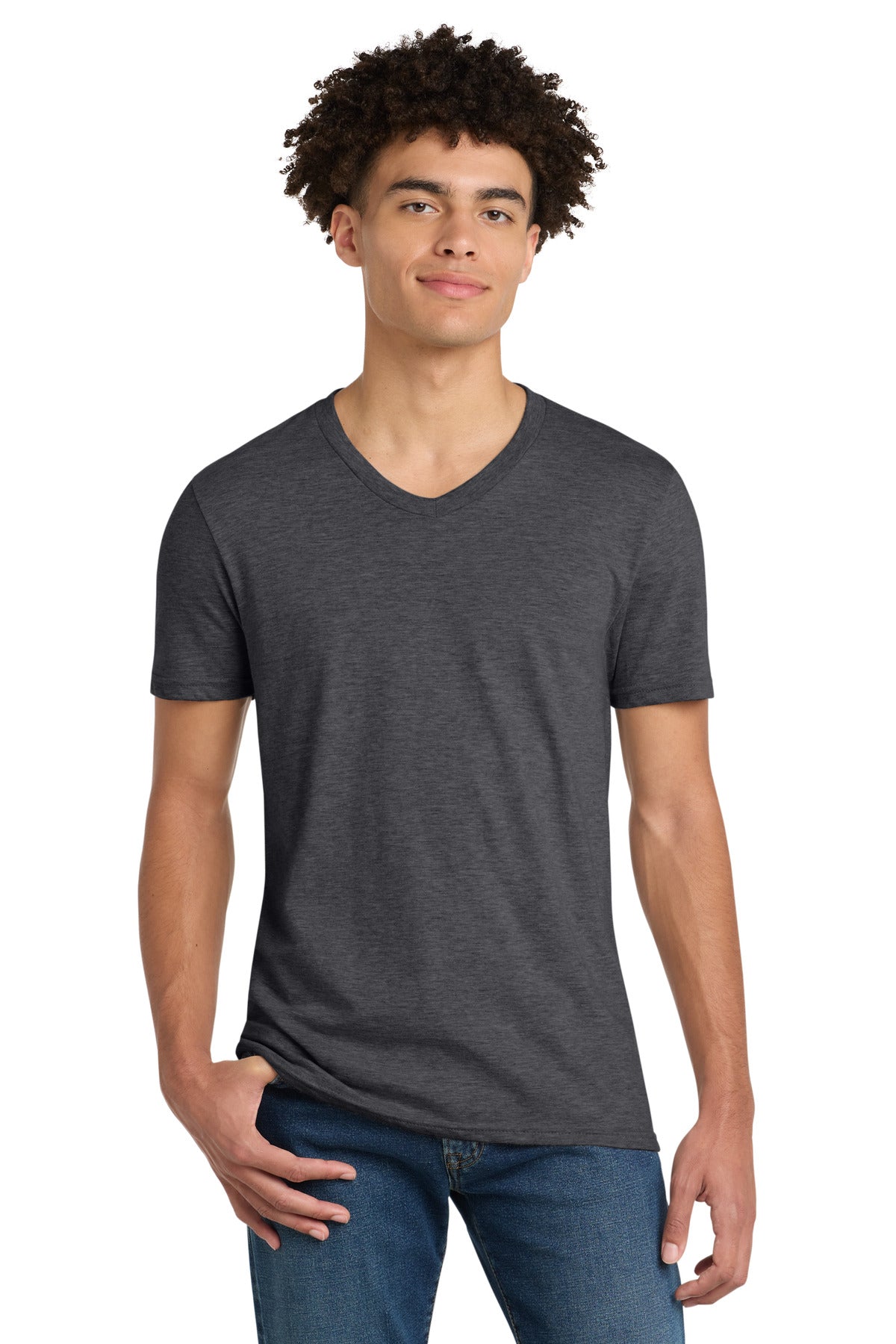 Custom Embroidered District T-Shirts  in Heathered Charcoal