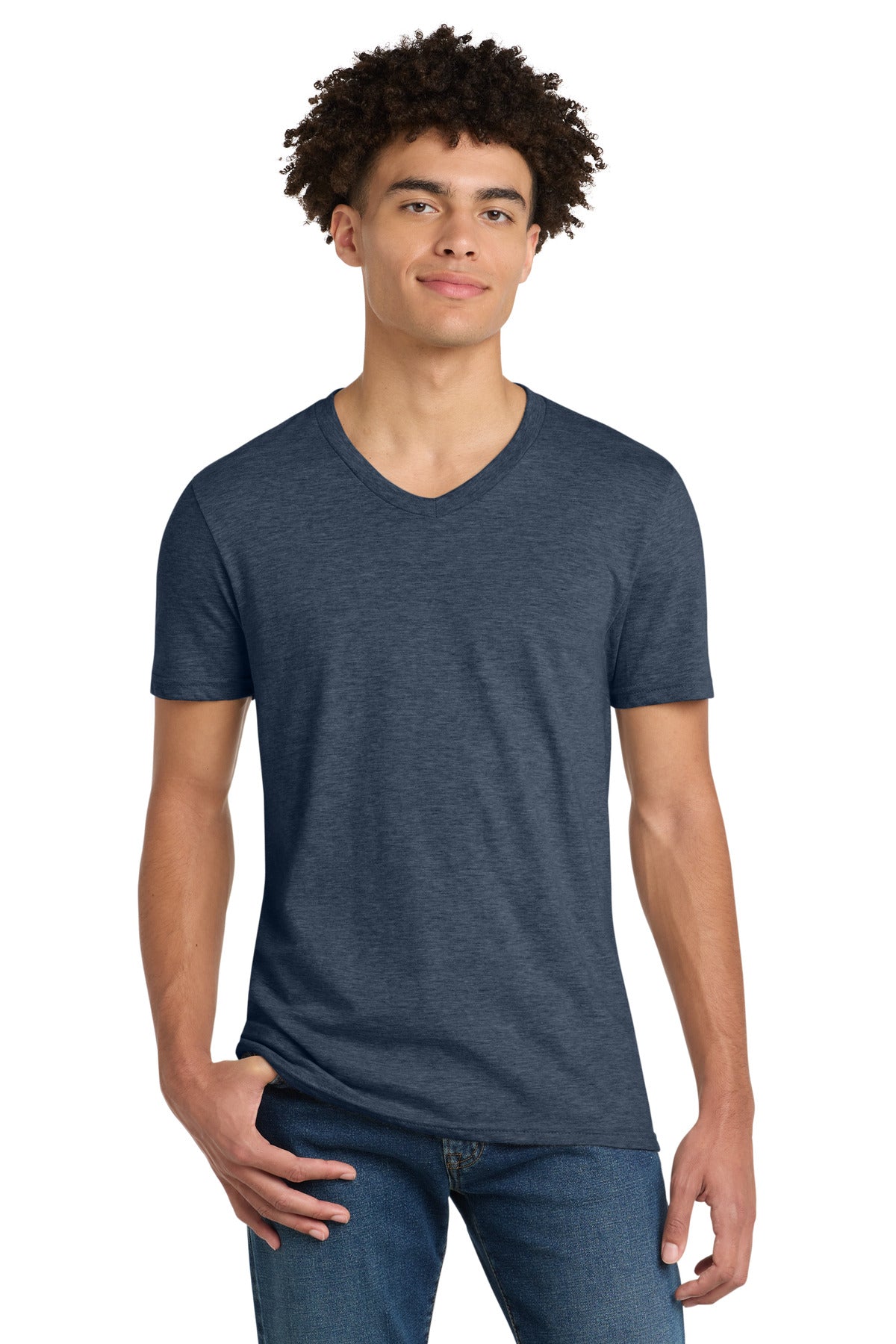 Custom Embroidered District T-Shirts  in Heathered Navy