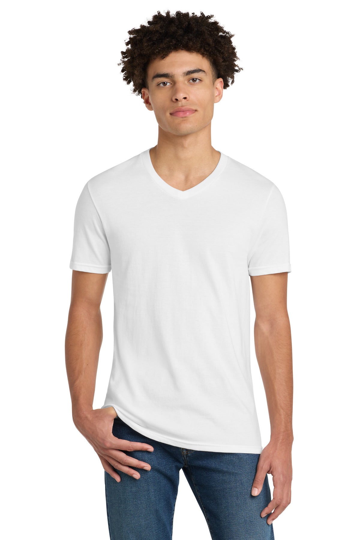 Custom Embroidered District T-Shirts  in White