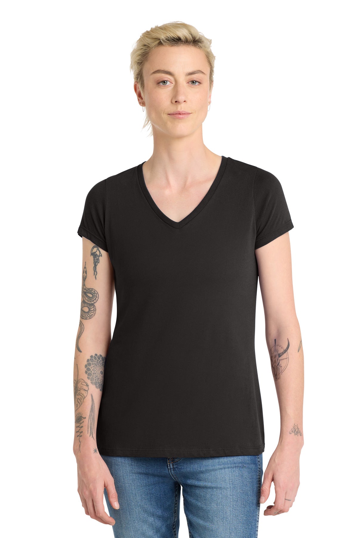 Custom Embroidered District T-Shirts  in Black