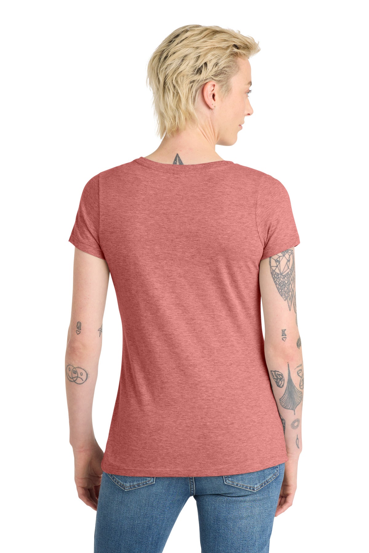 Custom Embroidered District T-Shirts  in Blush Frost