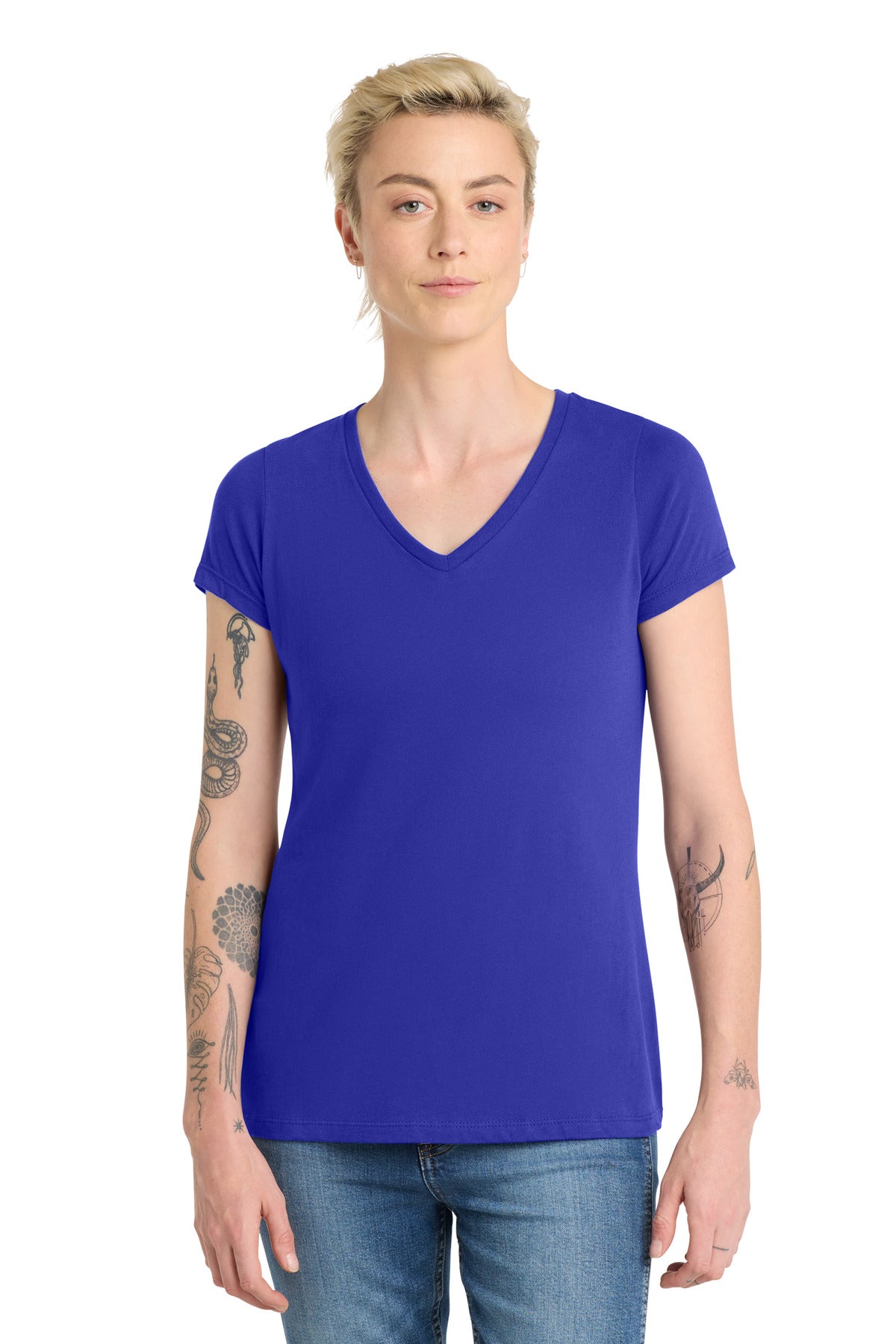 Custom Embroidered District T-Shirts  in Deep Royal