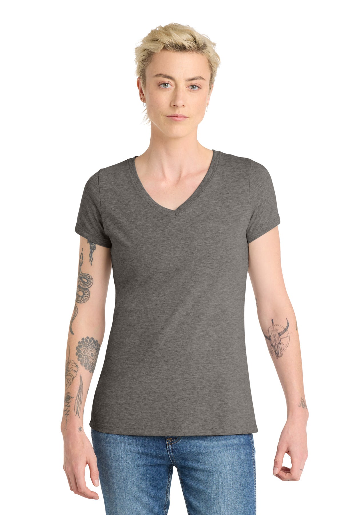 Custom Embroidered District T-Shirts  in Grey Frost
