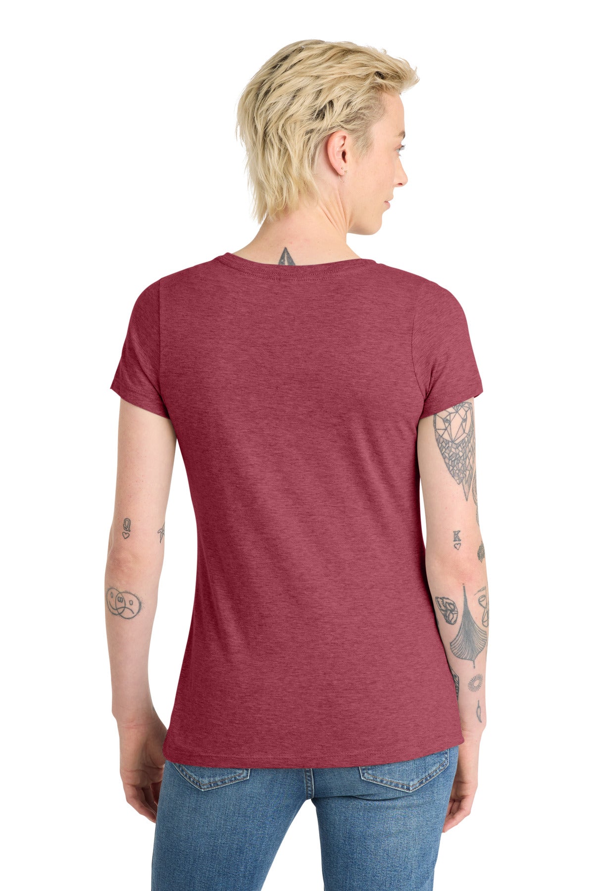 Custom Embroidered District T-Shirts  in Heathered Cardinal