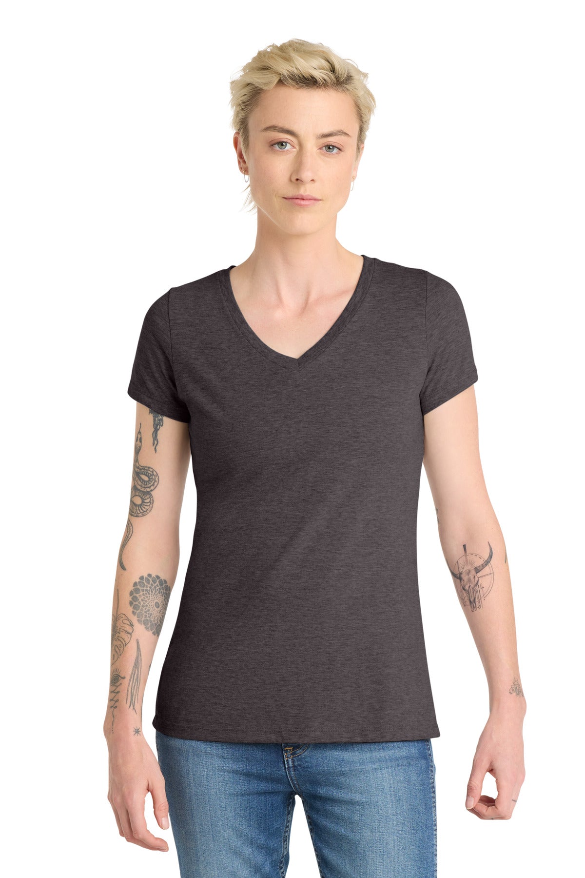 Custom Embroidered District T-Shirts  in Heathered Charcoal