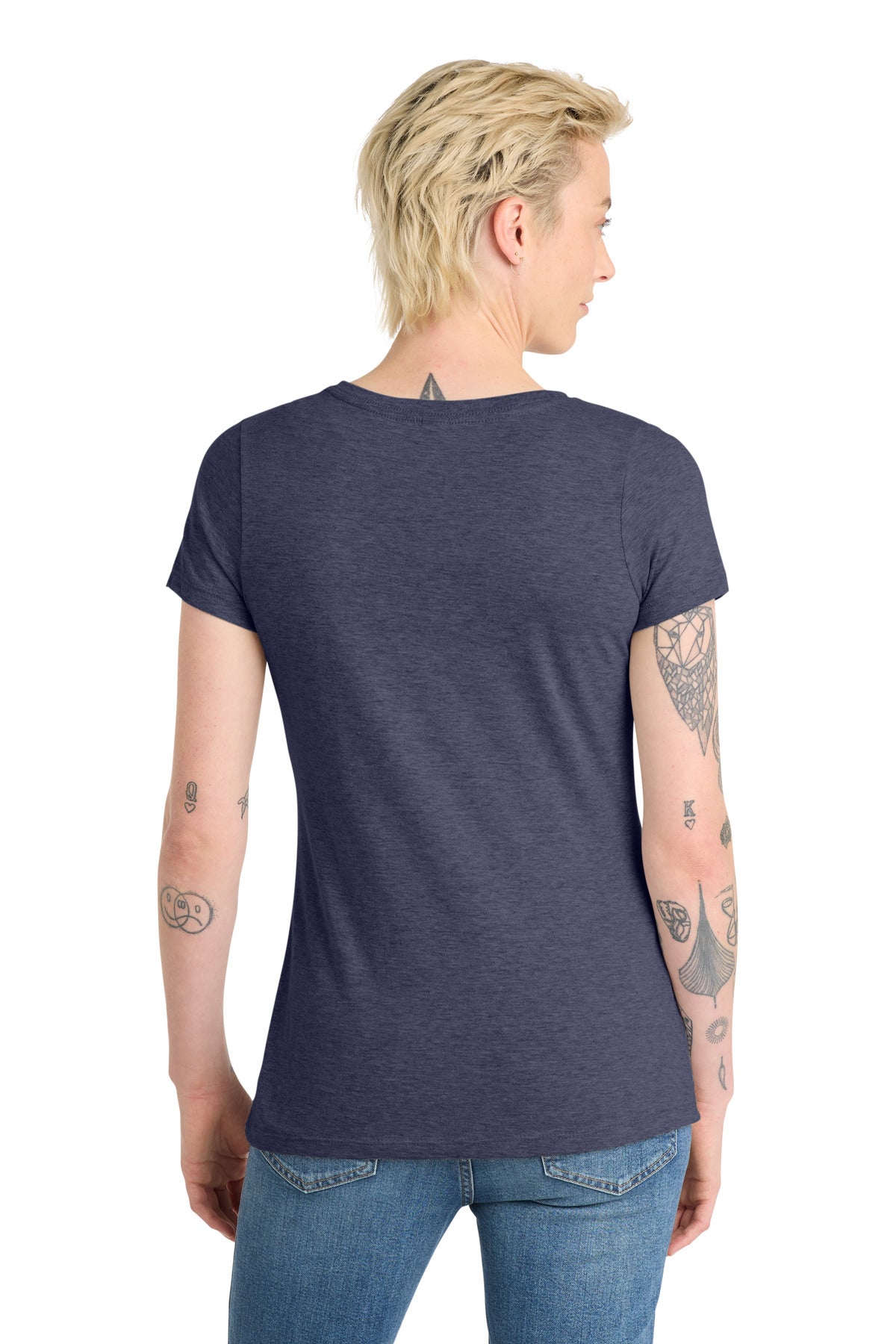 Custom Embroidered District T-Shirts  in Heathered Navy