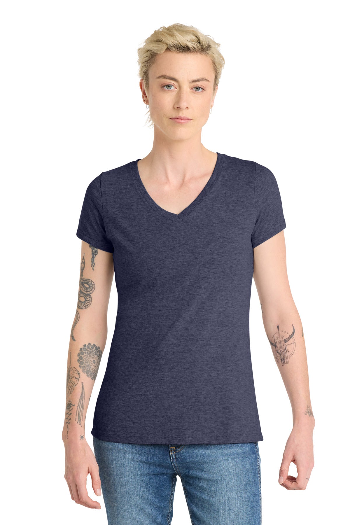 Custom Embroidered District T-Shirts  in Heathered Navy