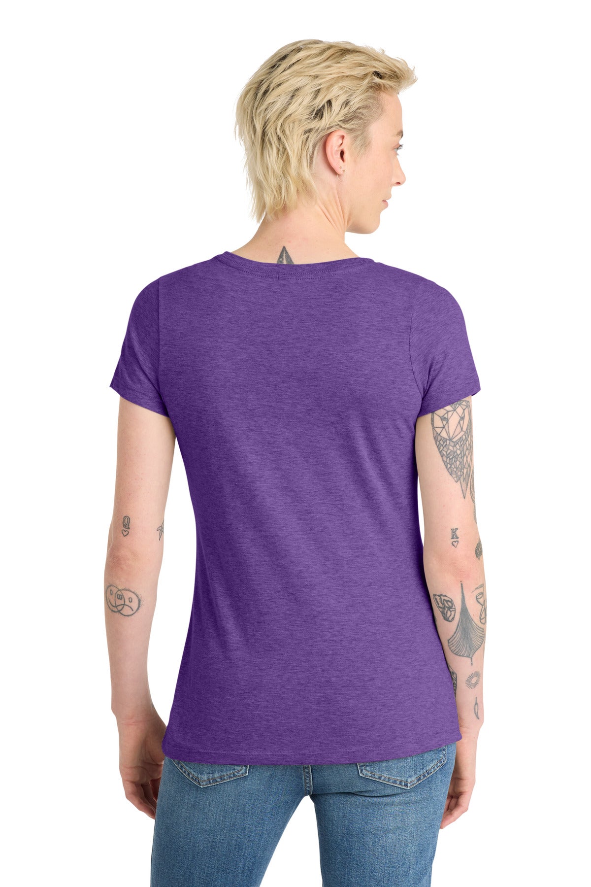 Custom Embroidered District T-Shirts  in Heathered Purple