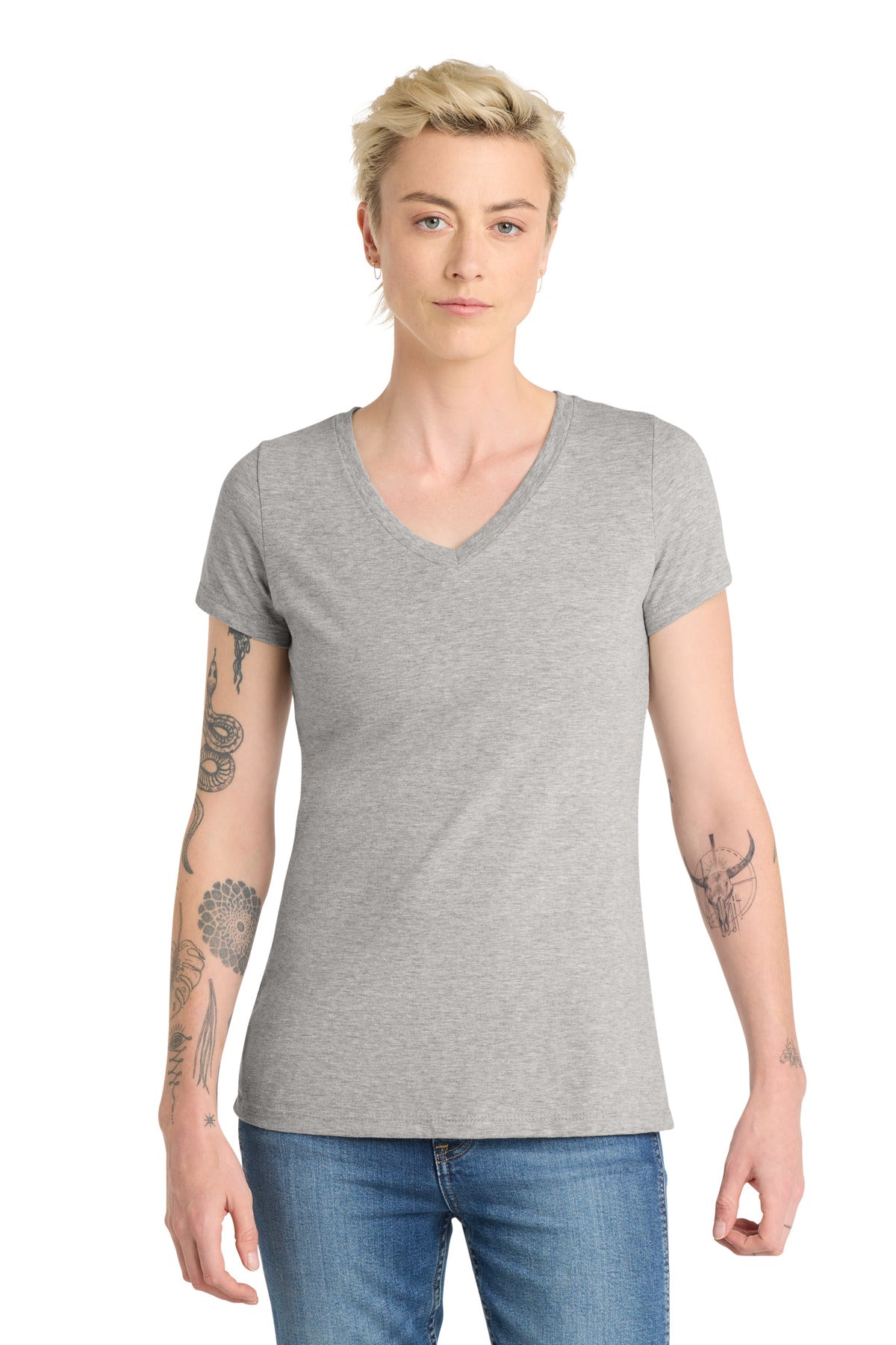 Custom Embroidered District T-Shirts  in Light Heather Grey