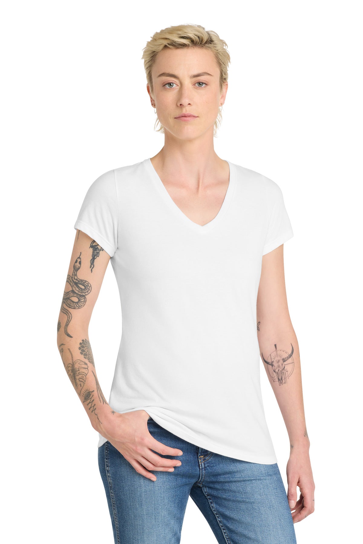 Custom Embroidered District T-Shirts  in White