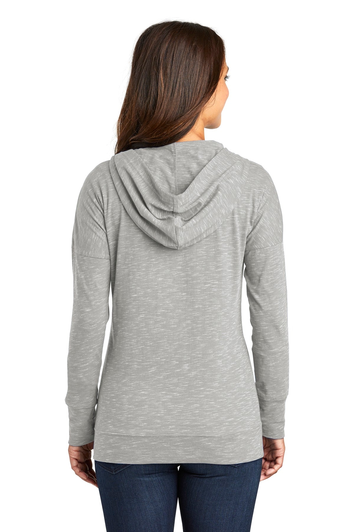 Custom Embroidered District  Women's Medal Full-Zip Hoodie. DT665,Light Grey