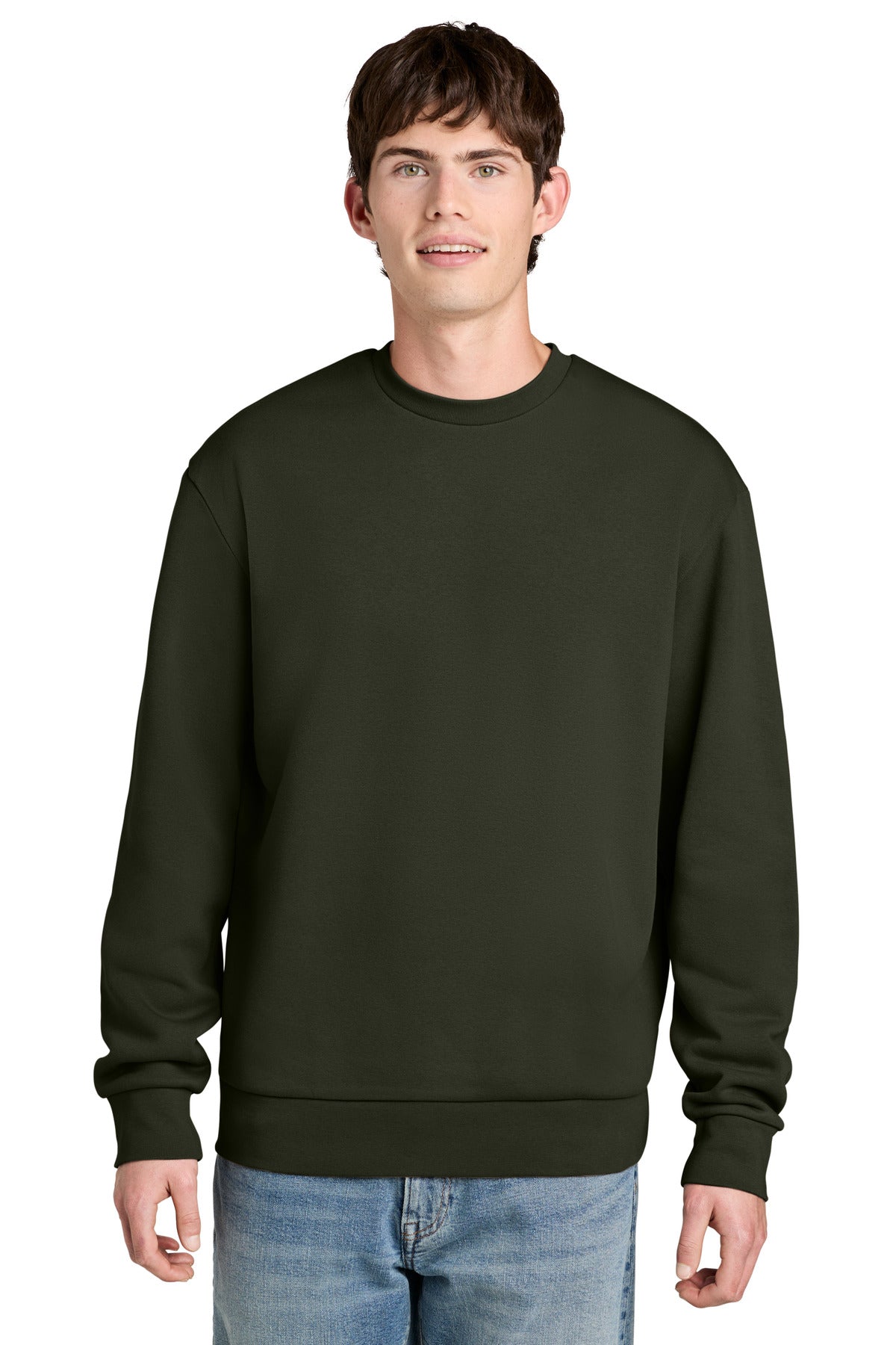 Custom Embroidered District Sweatshirts in Dark Olive