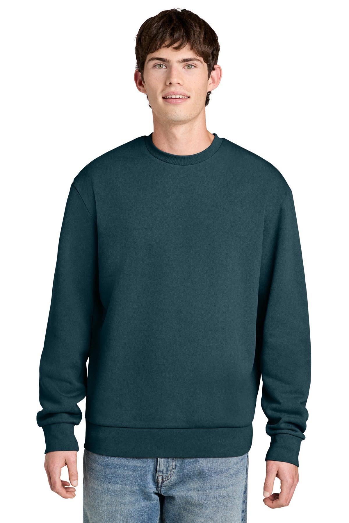 Custom Embroidered District Sweatshirts in Deep Cyan