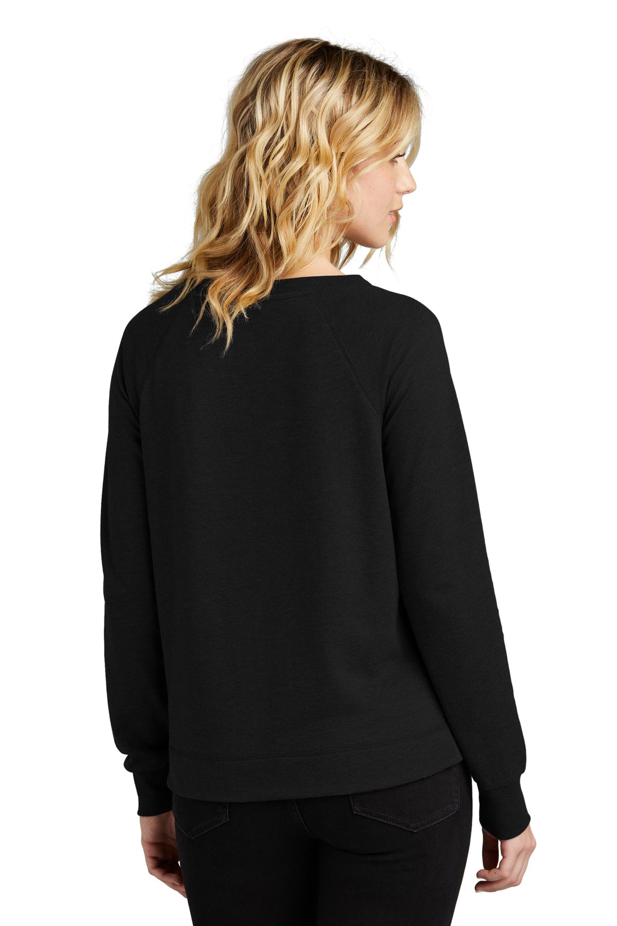 Custom Embroidered District Women's Featherweight French Terry Long Sleeve Crewneck DT672,Black