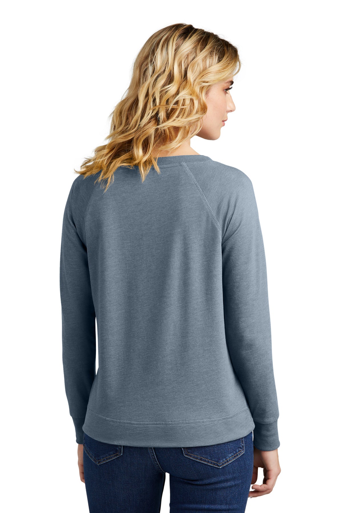 Custom Embroidered District Women's Featherweight French Terry Long Sleeve Crewneck DT672,Flint Blue Heather