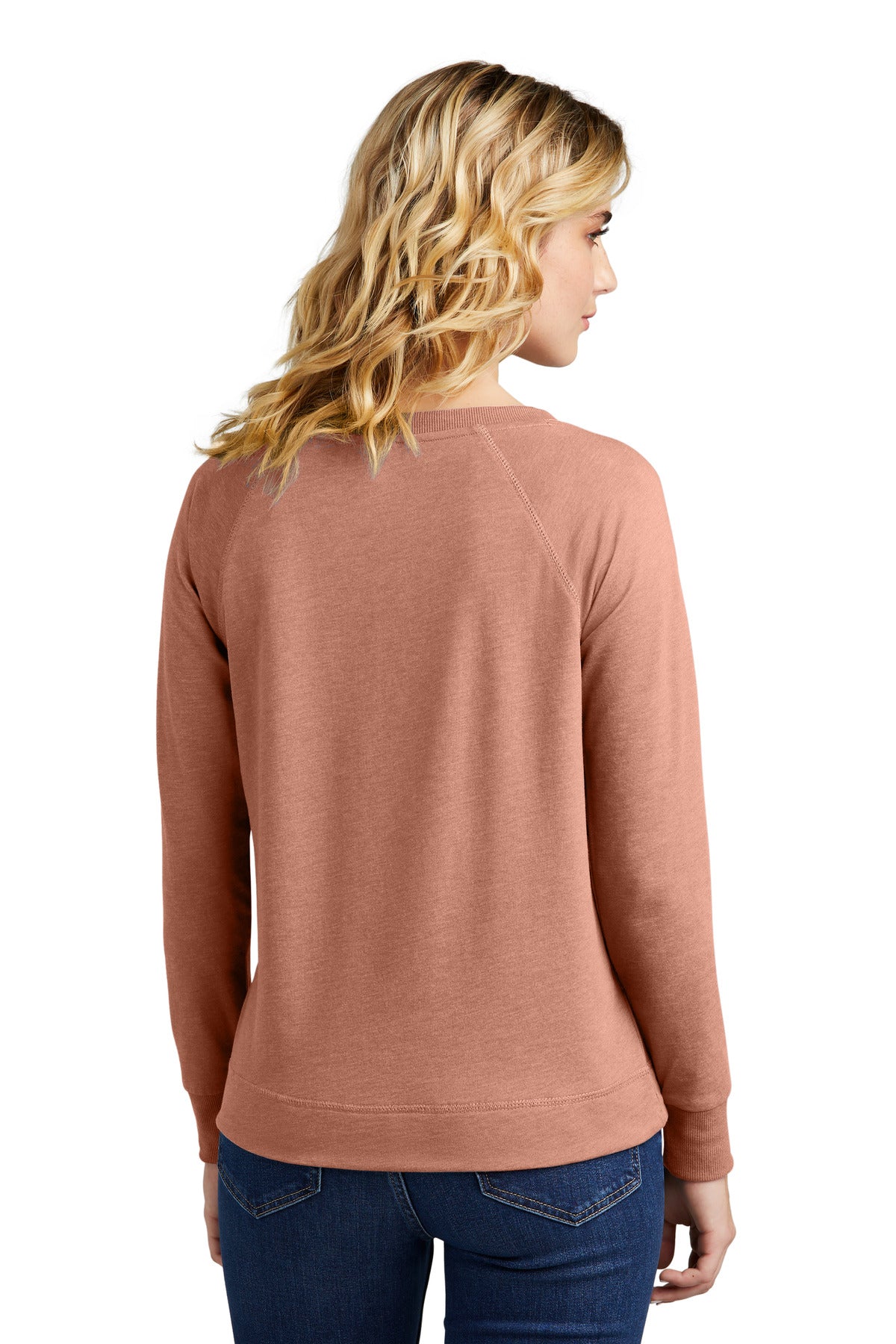 Custom Embroidered District Women's Featherweight French Terry Long Sleeve Crewneck DT672,Nostalgia Rose Heather