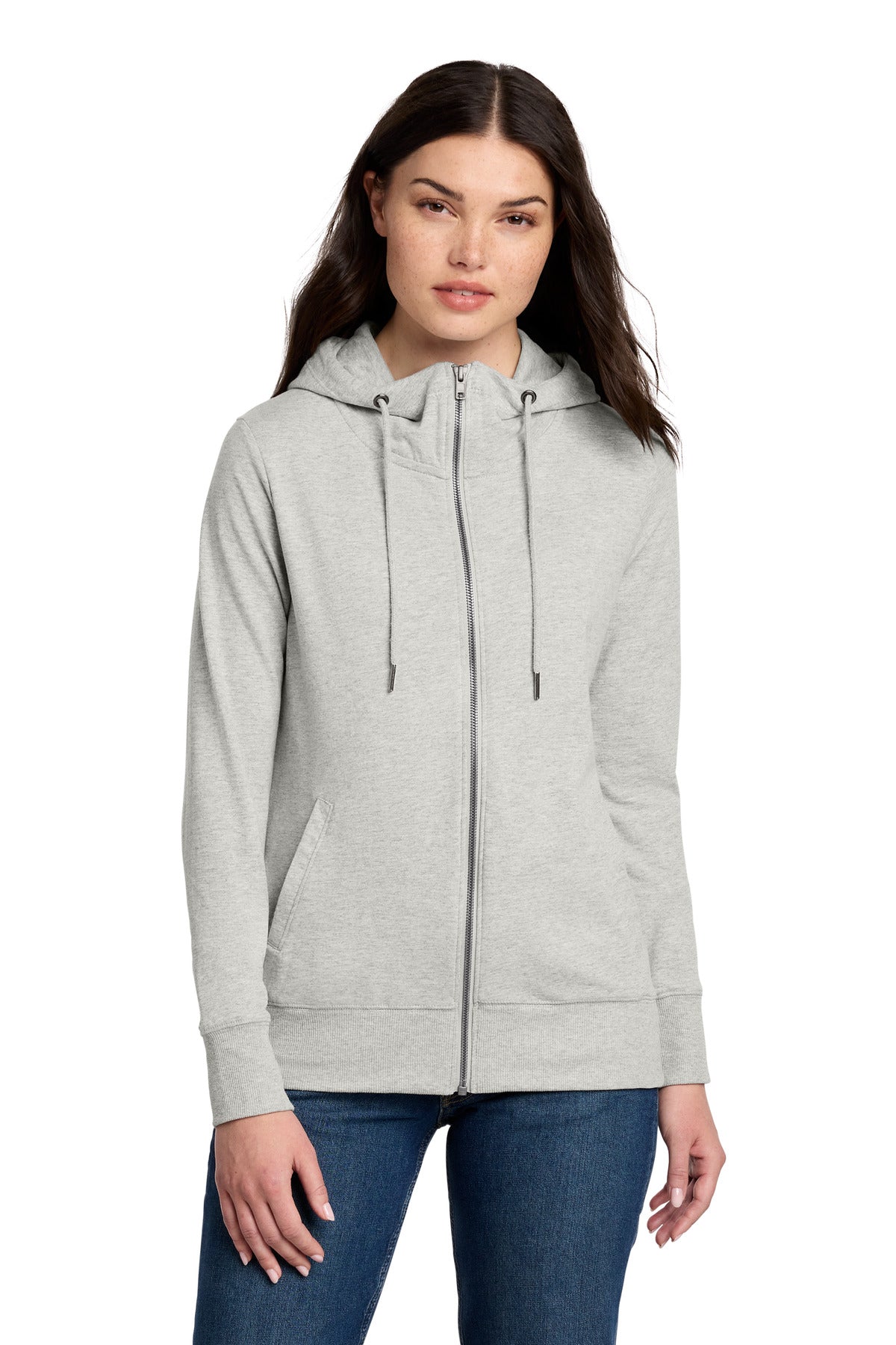 Custom Embroidered District Sweatshirts in Light Heather Grey
