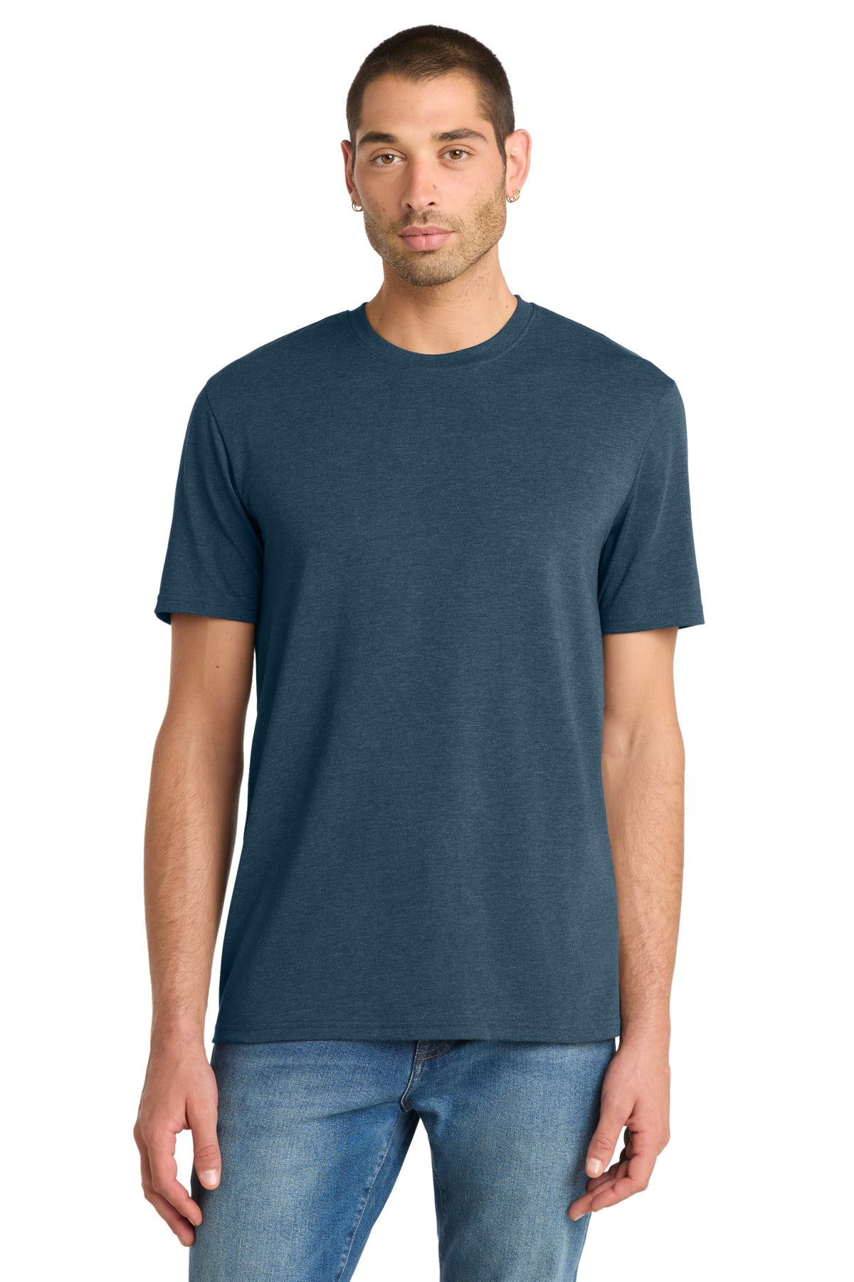 Custom Embroidered District T-Shirts  in Heathered Neptune Blue