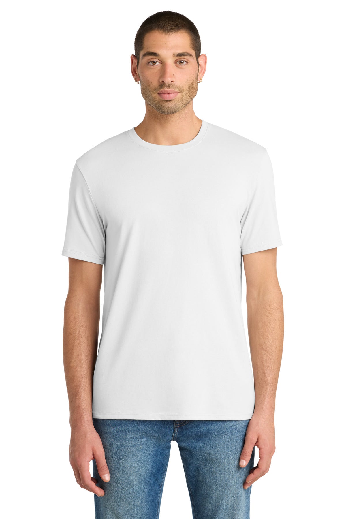 Custom Embroidered District T-Shirts  in White