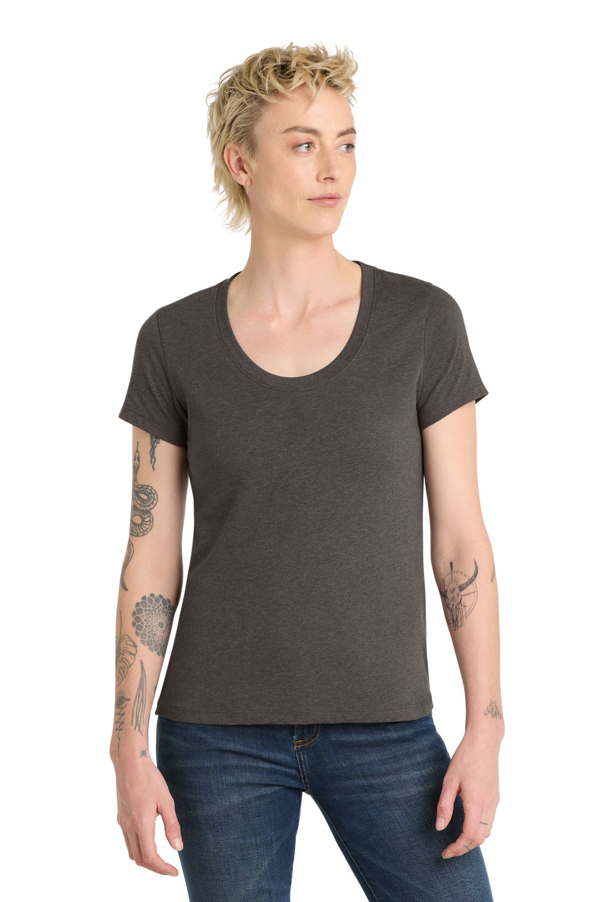 Custom Embroidered District T-Shirts  in Heathered Charcoal