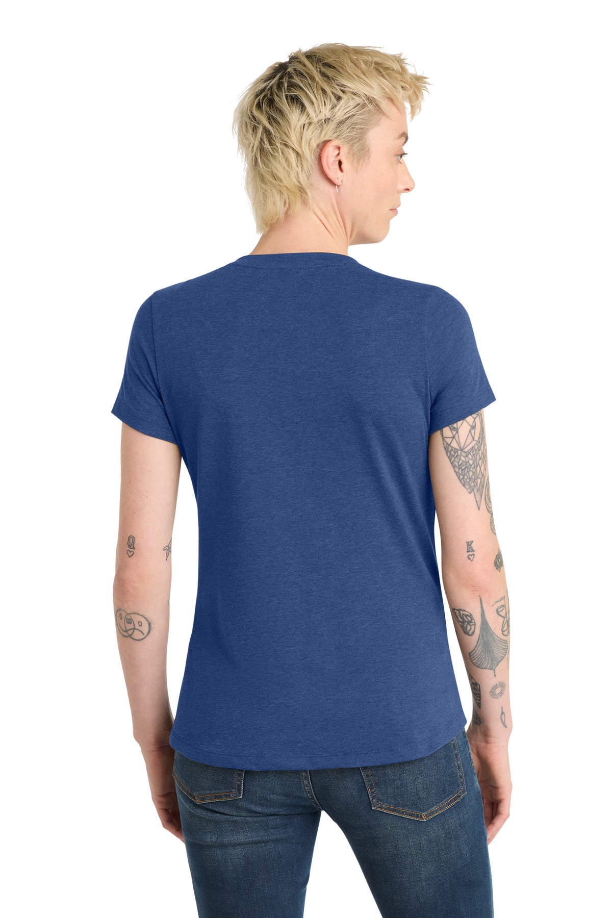Custom Embroidered District T-Shirts  in Heathered Deep Royal