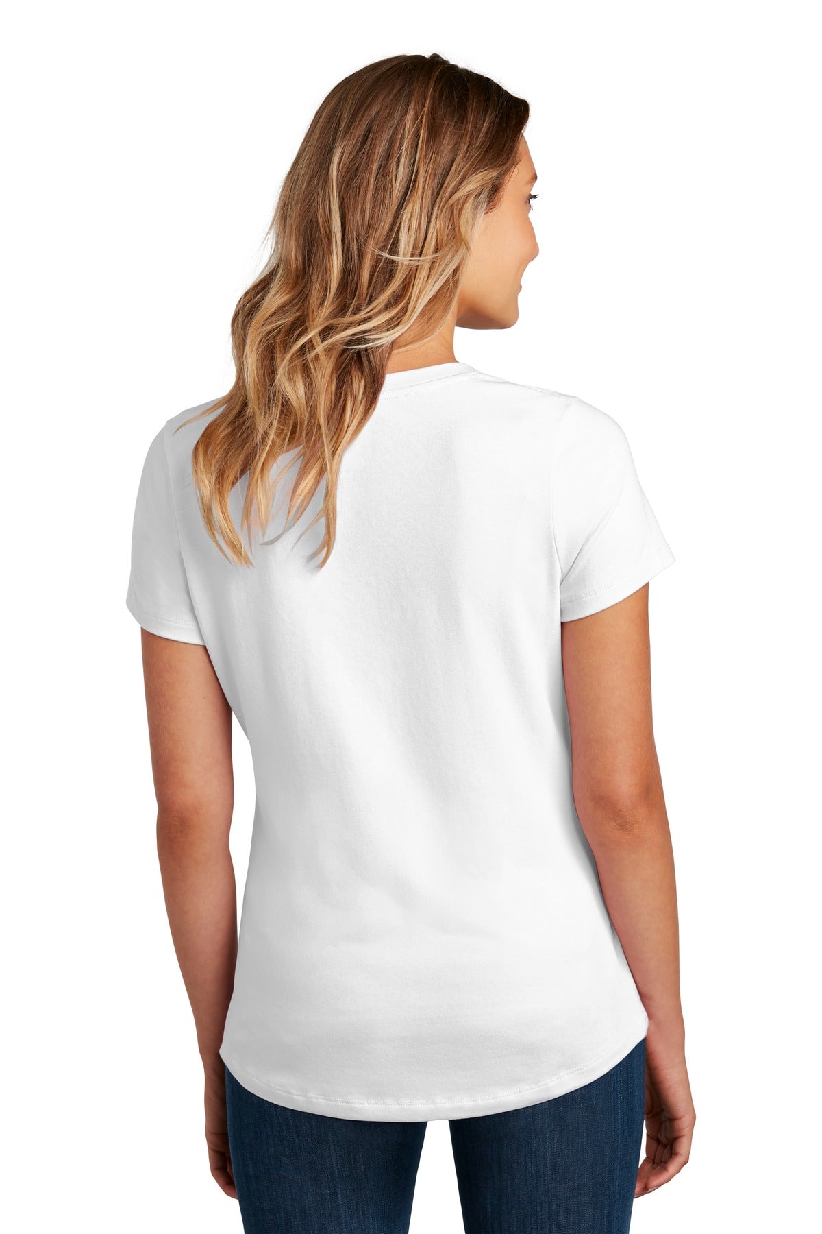 Custom Embroidered District  Women's Flex Scoop Neck Tee DT7501,White