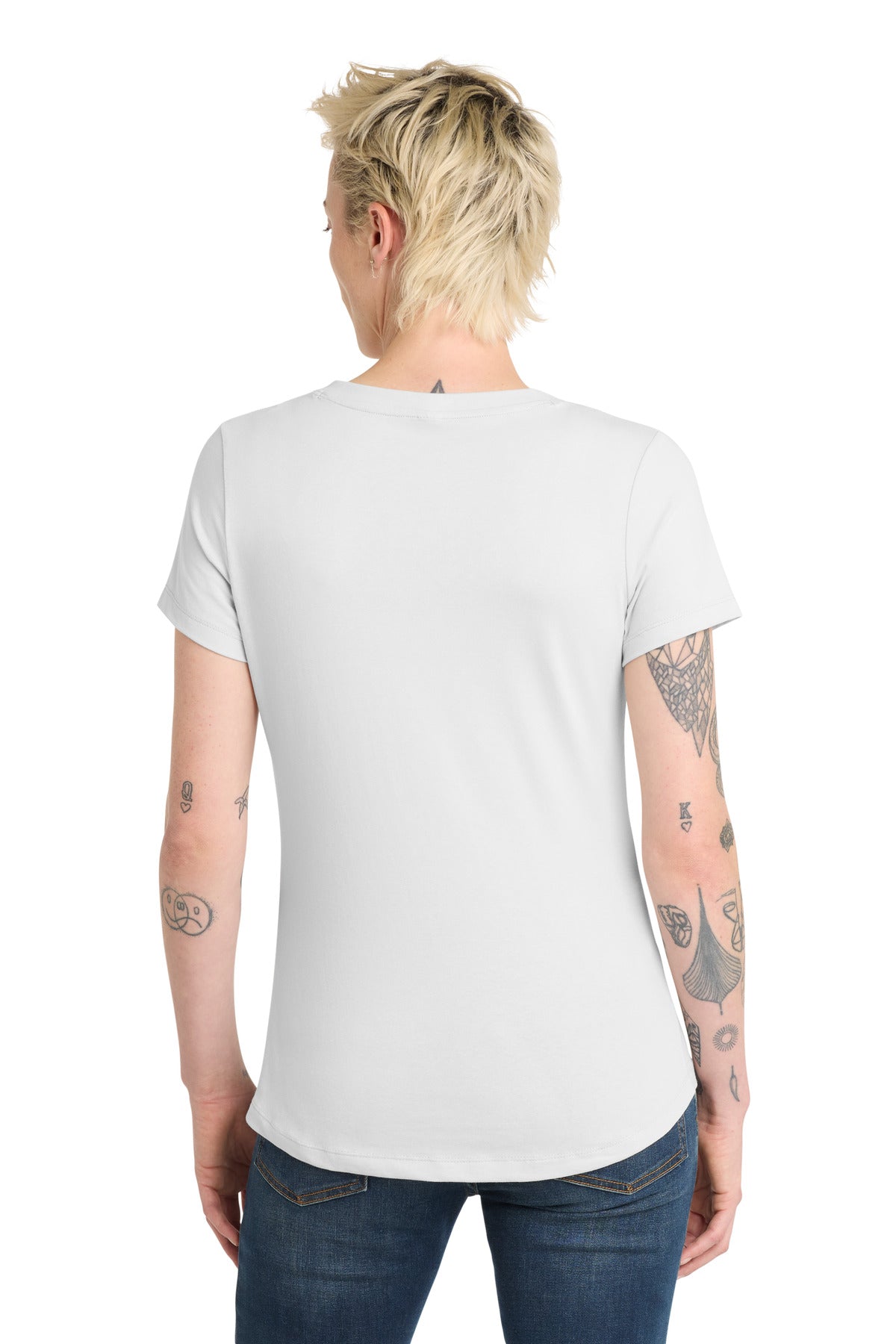 Custom Embroidered District T-Shirts  in White