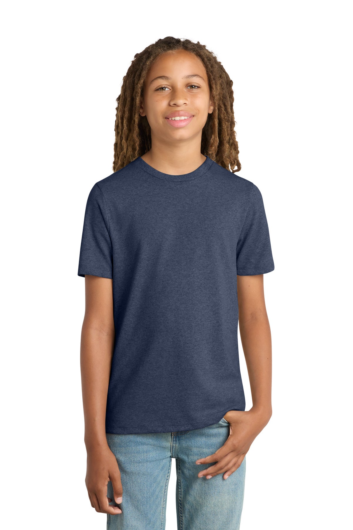 Custom Embroidered District T-Shirts  in Heathered Navy